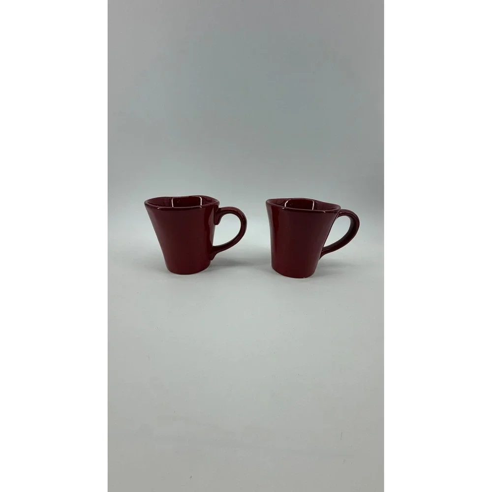 Pier 1 Coffee Mugs Unisex OS Burgundy Elemental Red Glossy Organic Set of 2 Cup